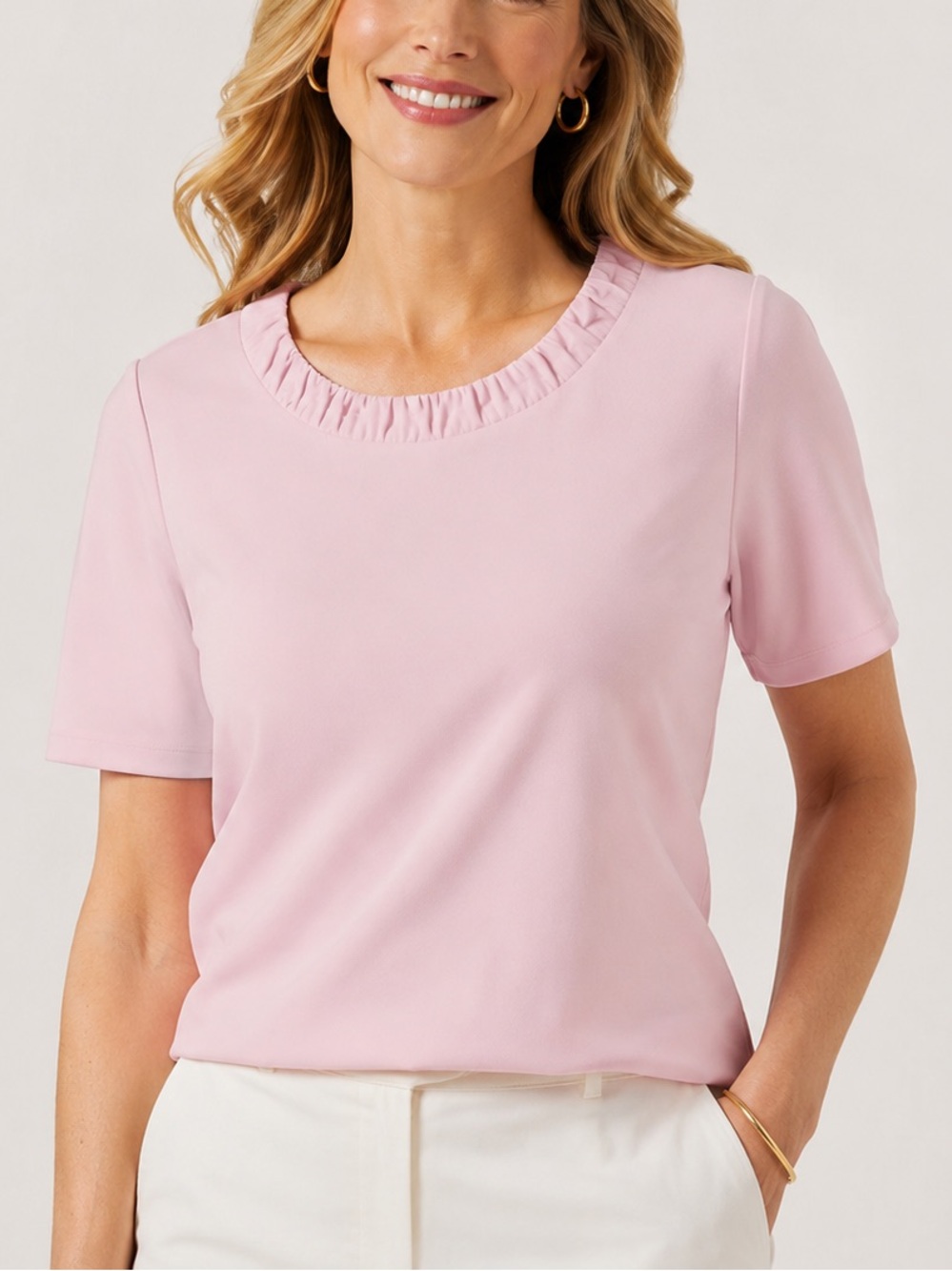 Talbots XL Pink Ruched Scoop Neck Blouse Top NWT $54 Career Classic Feminine